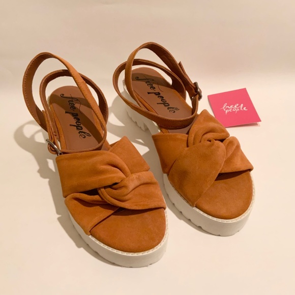 Free People Essex Suede Platform Sandals Brown Taupe Ankle-Strap Summer Heels 38 - Picture 7 of 11